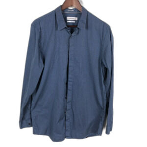 Calvin Klein Blue Slim Fit Striped Cotton Button Up Long Sleeve Shirt Men Large
